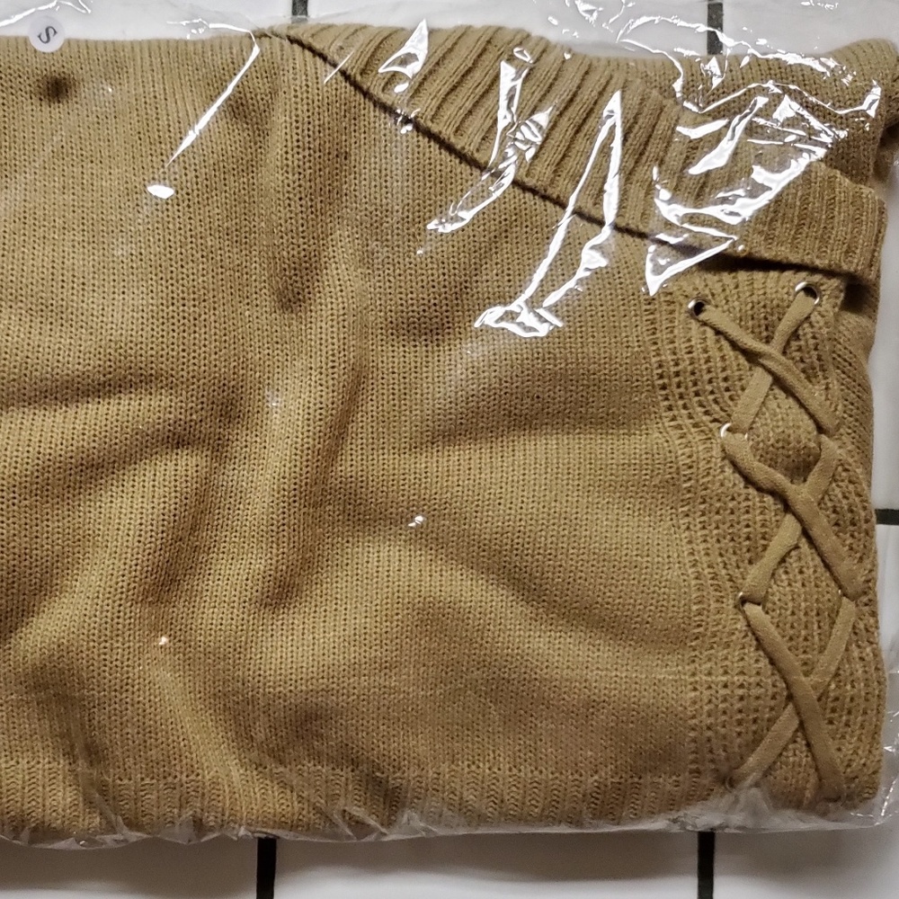 Women Shawl Collar Faux Wrap Lace Up Sweater